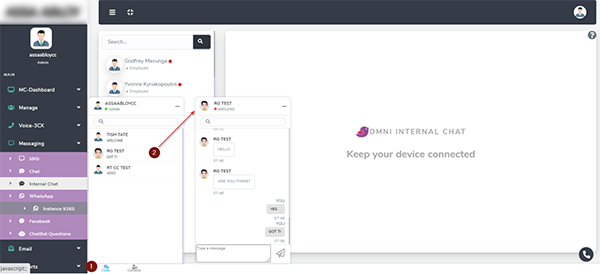 Admin Manual - For the internal chat history, click on the contact from within the chat function.