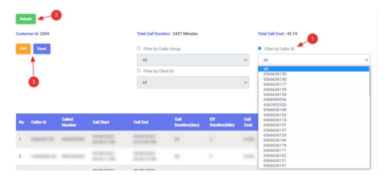 Filter call reports by call group in mConnect